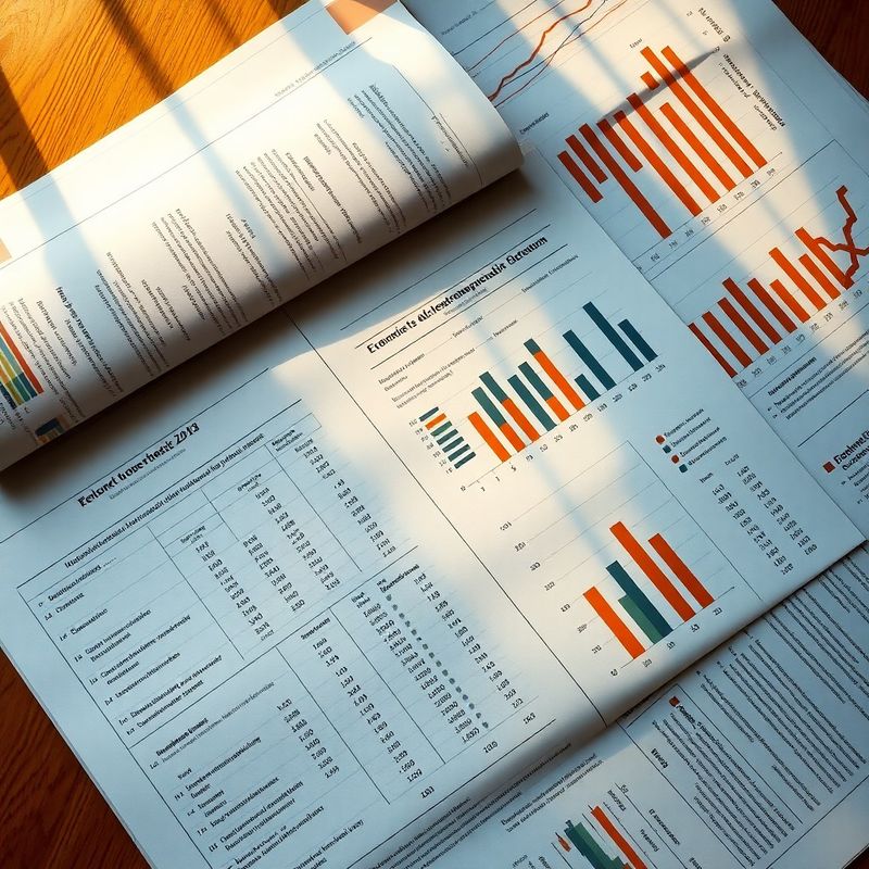 Ekonomické tiskoviny a statistické tabulky v teplém jantarovém světle